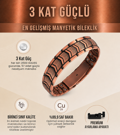 MAGNETRXTR™ Saf Bakır Manyetik Bileklik - Erkekler İçin | 3X Güçlü Mıknatıs